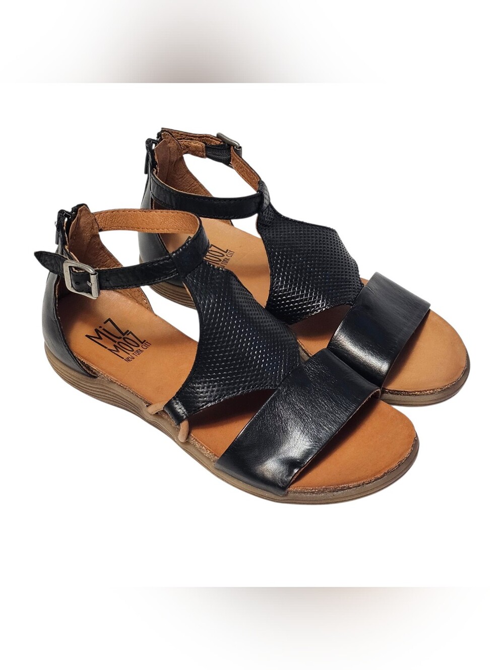 Miz Mooz Leather Ankle Strap Zip Sandals Mari Black Size EU 36 / 5.5-6 US